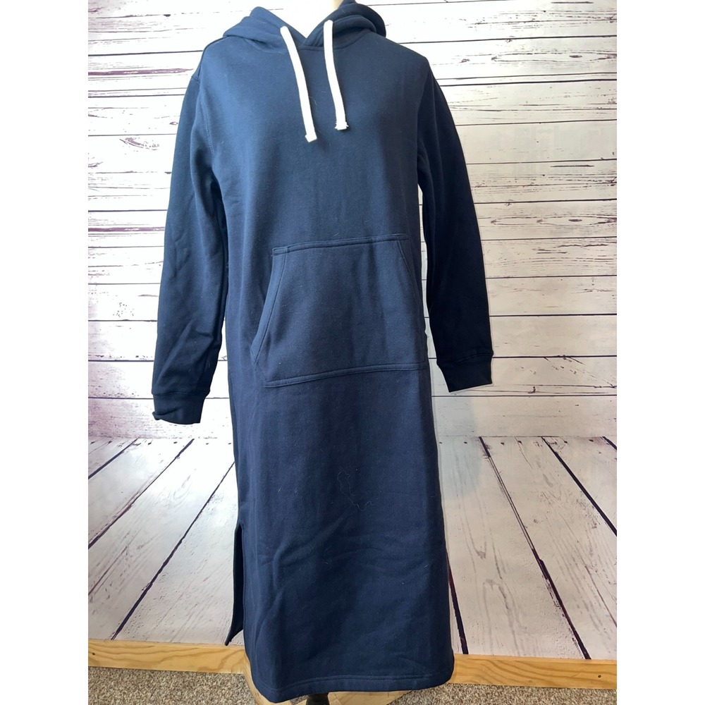 Lands End Dress Small Blue Sweatshirt Hoodie Pockets Lounge Casual Gown Midi